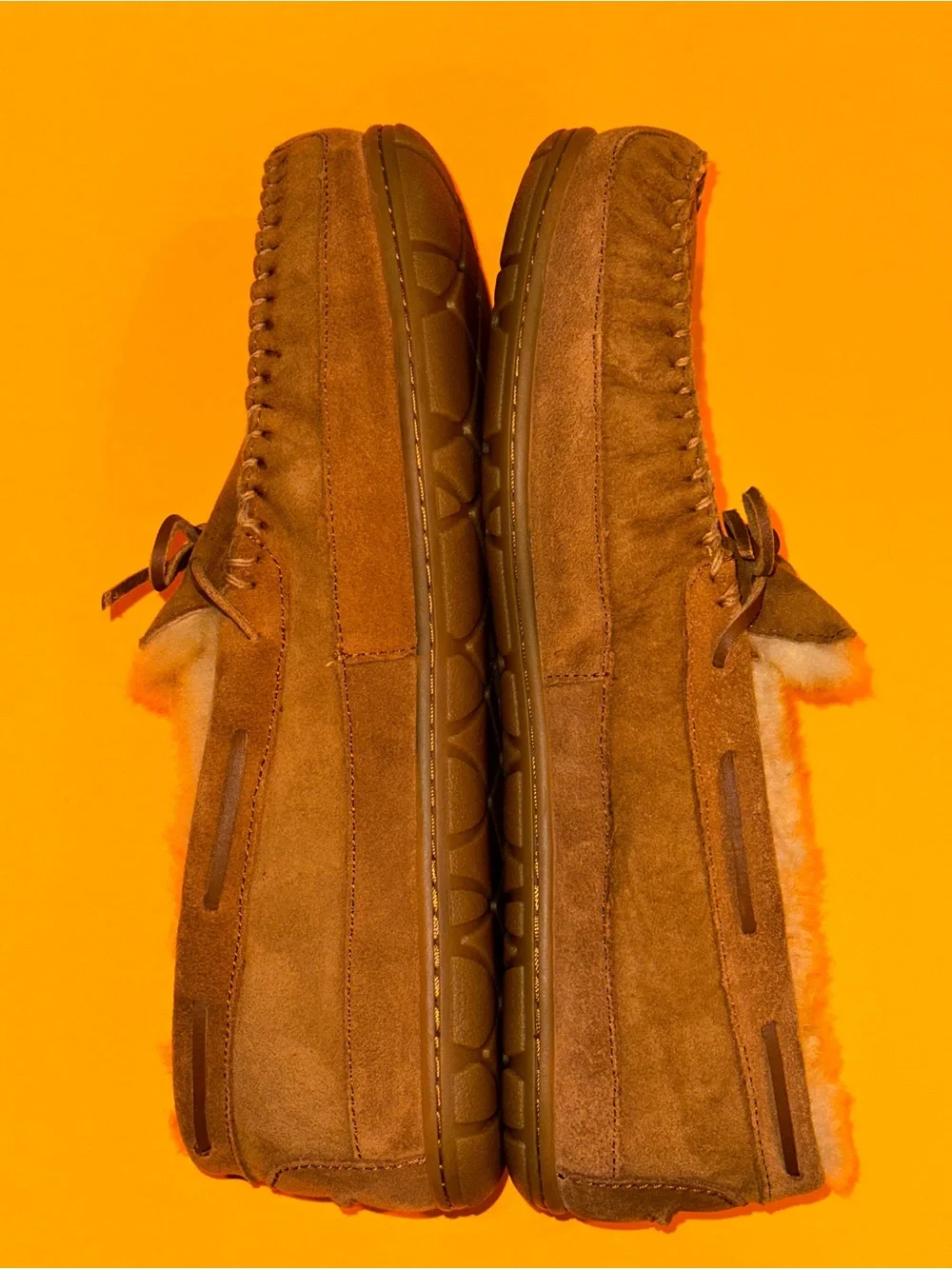 LL Bean Dappled Suede Wicked Good Shearling Lined Moccasin Slippers Size 13 Wide